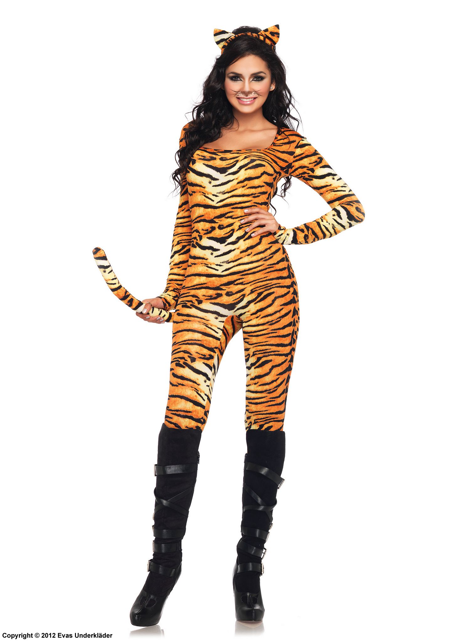 Tigresse, body costume, long sleeves, tail, animal print